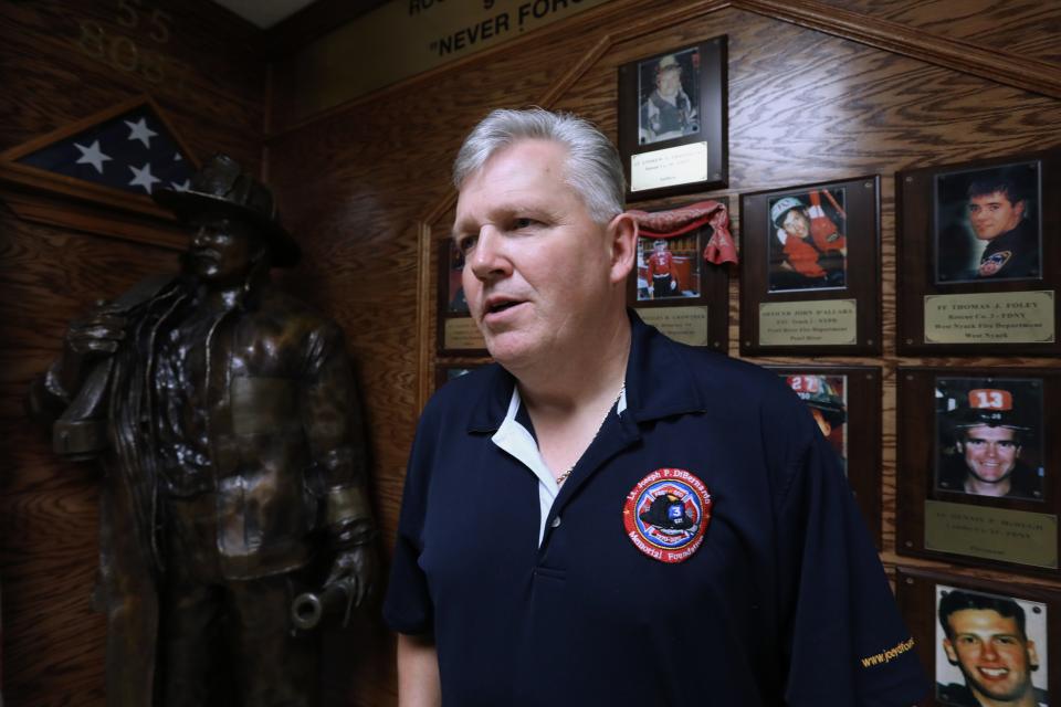 Jeff Cool, retired FDNY firefighter speaks at the Rockland County Fire Training Center in Pomona Feb. 20, 2023. Cool was seriously injured battling a fire in NYC where several firefighters died. He survived a four-story fall on Jan. 22, 2005 from a burning Bronx building filled with illegal rooms.