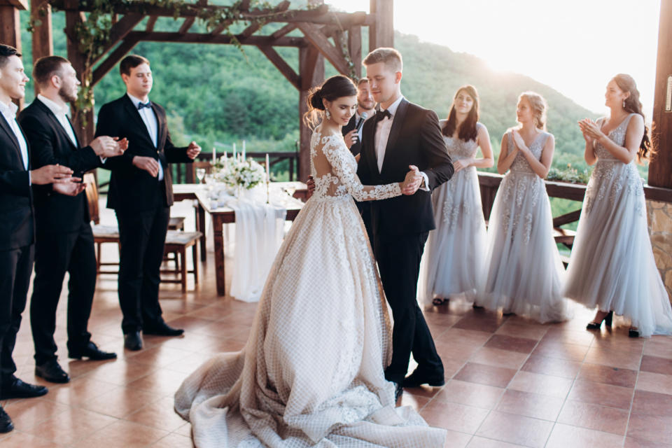 bride and groom dancing