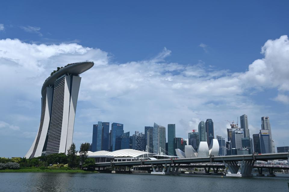 A general view shows the financial business district in Singapore on May 26, 2020. - Singapore's economy, a bellwether for global trade, could shrink by as much as 7.0 percent this year, the worst since independence, as the coronavirus pandemic throttles demand, the government said on May 26. (Photo by Roslan RAHMAN / AFP) (Photo by ROSLAN RAHMAN/AFP via Getty Images)