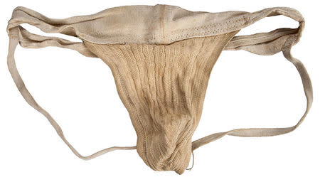 The jockstrap worn by Philadelphia boxer Joe Frazier during his March 8, 1971 “Fight of the Century” in Madison Square Garden against Muhammad Ali is pictured in this undated handout photo obtained by Reuters July 11, 2016. Goldin Auctions/Handout via REUTERS