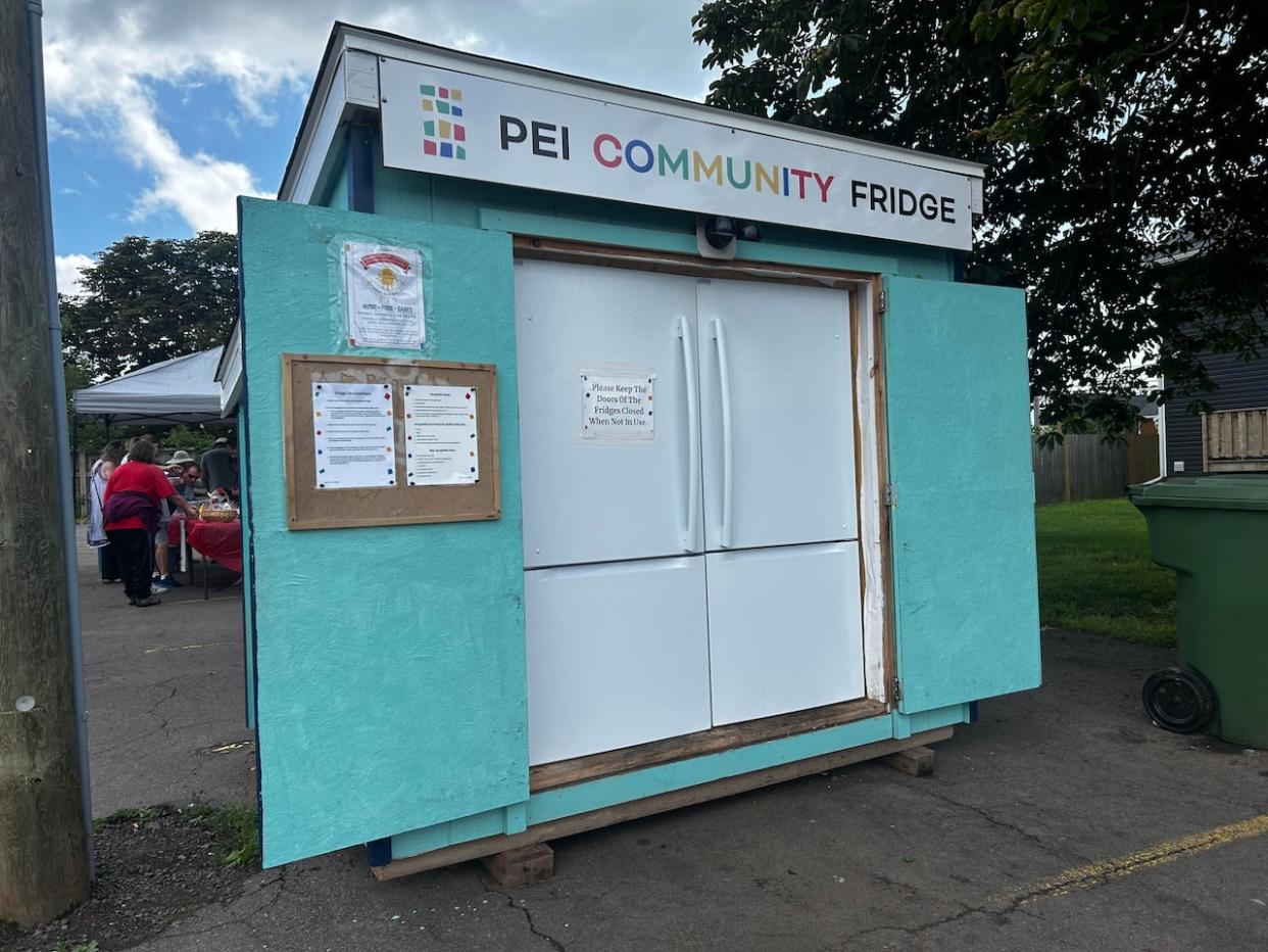 The community fridge is in the parking lot of the Parkdale Sherwood Lions Club, where Valley and Connolly streets intersect.  (Tony Davis/CBC  - image credit)