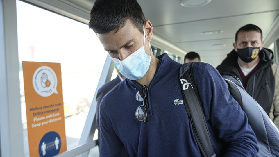 Novak Djokovic, pictured here arriving home in Serbia after being deported from Australia. 