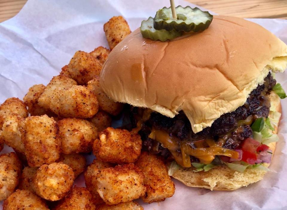 The Rogers RoundHouse burger with seasoned tater tots.