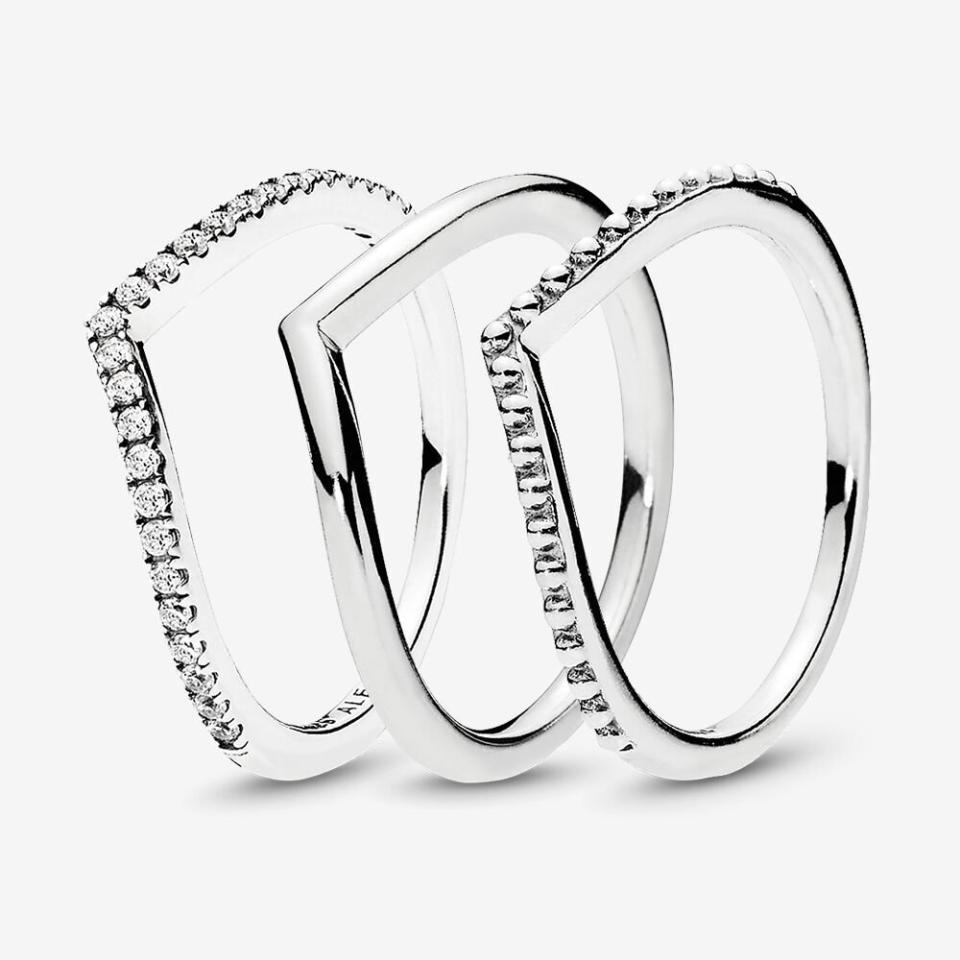 Pandora Sparkling Wishbone Stacking Ring Set