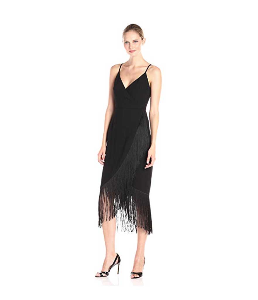 Black fringe wrap dress. 