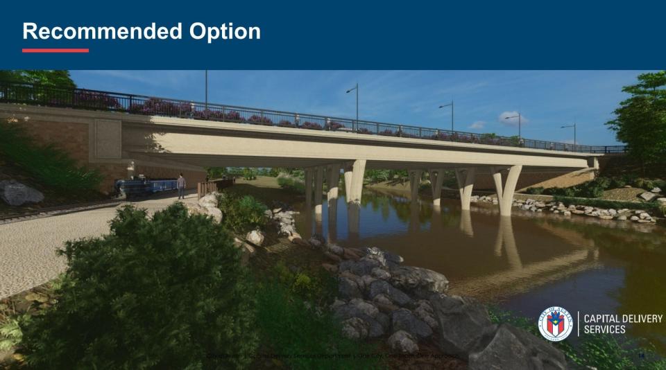 This rendering shows the three-span bridge with "Y-shaped" piers. The City Council approved the design for the Barton Springs Road bridge at its meeting last week.
