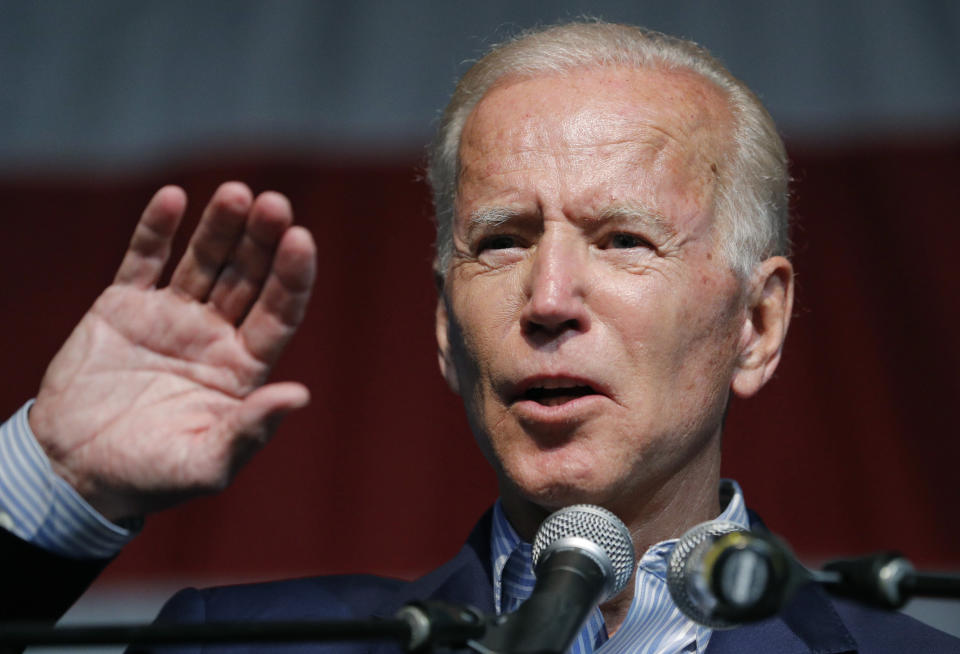 Former Vice President Joe Biden speaks at the Iowa Democratic Wing Ding at the Surf Ballroom in Clear Lake, Iowa, on Friday. (AP Photo/John Locher)