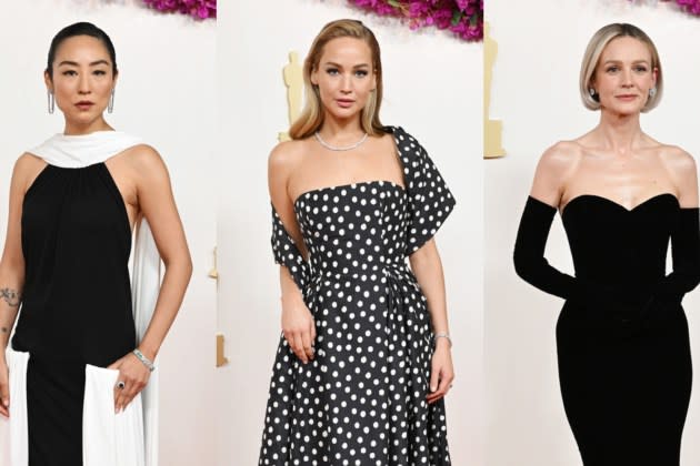 Jennifer Lawrence, Carey Mulligan, Greta Lee and more wear black and white dresses on the 2024 Oscars red carpet - Independant Express