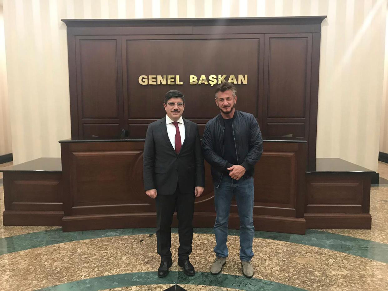 Yasin Aktay, an adviser to Turkey's President Recep Tayyip Erdogan, met with Sean Penn in Ankara, Turkey, on Dec. 5, 2018. Penn is working on a documentary about the slaying of Saudi journalist Jamal Khashoggi at the Saudi consulate on Oct. 2 in Istanbul.