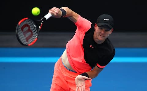 Kyle Edmund of Great Britain serves in his fourth round match against Andreas Seppi - Credit:  Getty Images