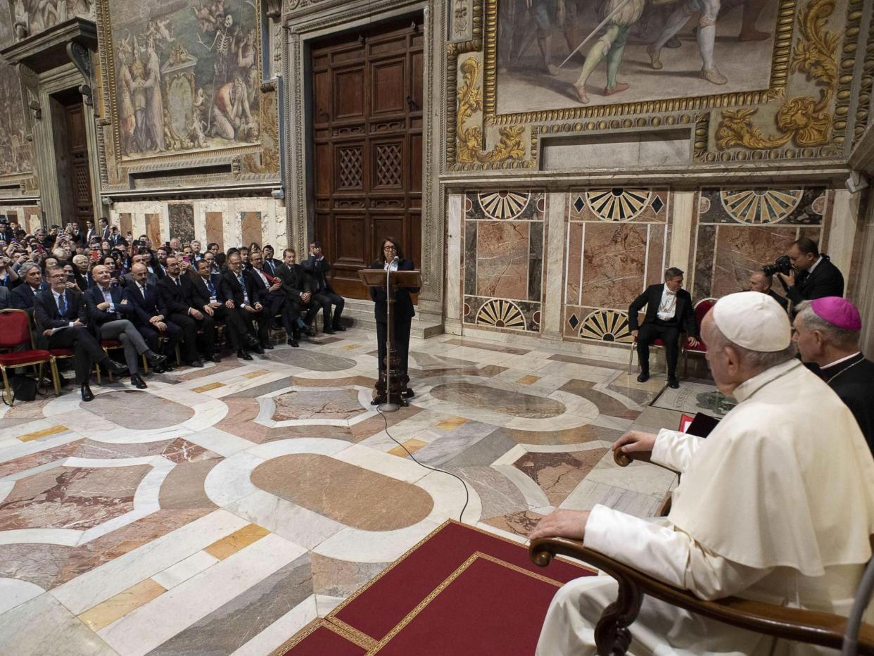 Pope Francis receives audience participants of the World Congress of the International Association of Penal Law on Friday 15 November 2019: EPA/Vatican media handout