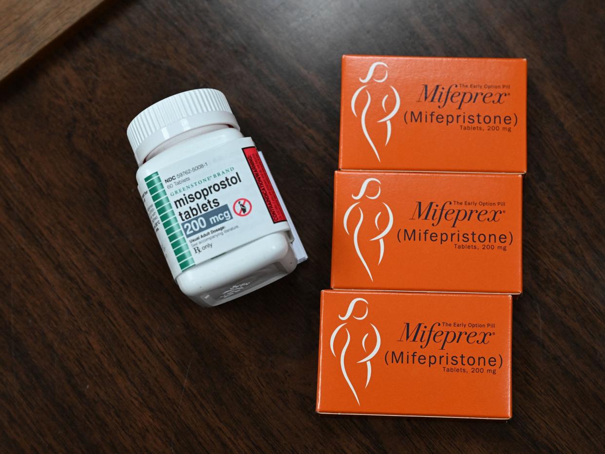 Mifepristone (Mifeprex) and Misoprostol, the two drugs used in a medication abortion, are seen at the Women's Reproductive Clinic, which provides legal medication abortion services, in Santa Teresa, New Mexico, on June 17, 2022. Mifepristone is taken first to stop the pregnancy, followed by Misoprostol to induce bleeding. - In the wake of Friday's ruling by the US Supreme Court striking down Roe v Wade and the federally protected right to an abortion, women from Texas and other states are traveling to clinics like the Women's Reproductive Health Clinic in New Mexico for legal abortion services under the state's more liberal laws. - RESTRICTED TO EDITORIAL USE (Photo by Robyn Beck / AFP) / RESTRICTED TO EDITORIAL USE (Photo by ROBYN BECK/AFP via Getty Images)