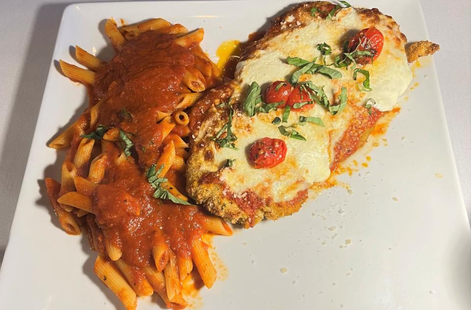 At Ristorante Corleone in Port St. Lucie, the chicken Parmesan was a tender, breaded chicken cutlet that was capable of being cut with a fork.