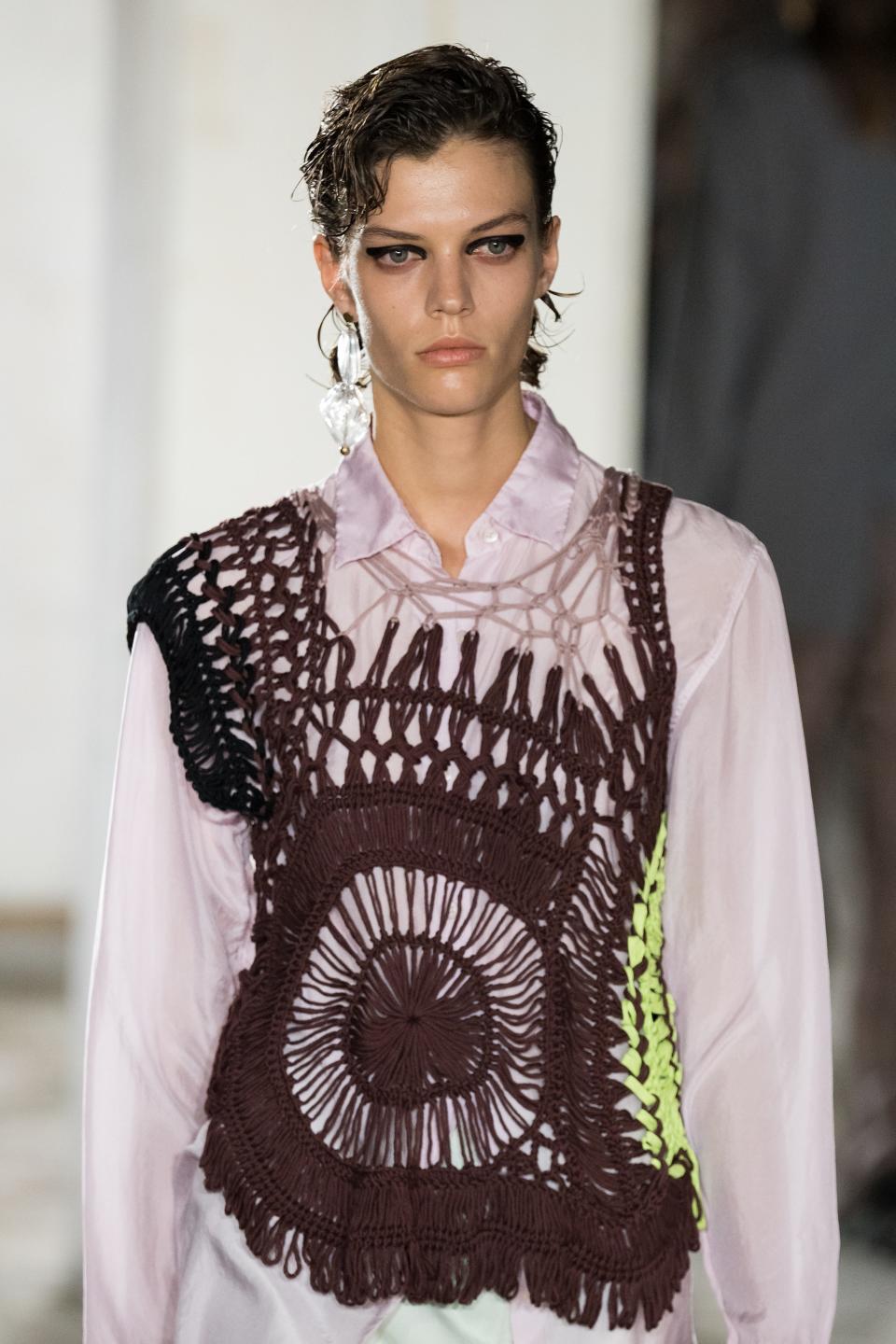 A model walks the runway during the Dries Van Noten Womenswear Spring/Summer 2023 show as part of Paris Fashion Week on September 28, 2022 in Paris, France.