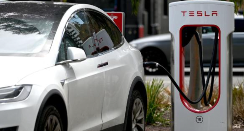 A Tesla is seen charging in Australia. 