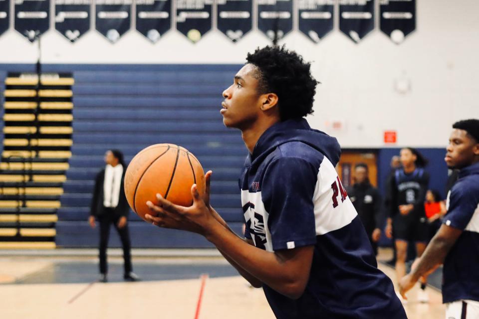 Dwyer senior Amari Nealy, the team's only returning starter, gets in a practice shot before the Panthers' 67-59 win over Wellington in Palm Beach Gardens on Jan. 9, 2024.