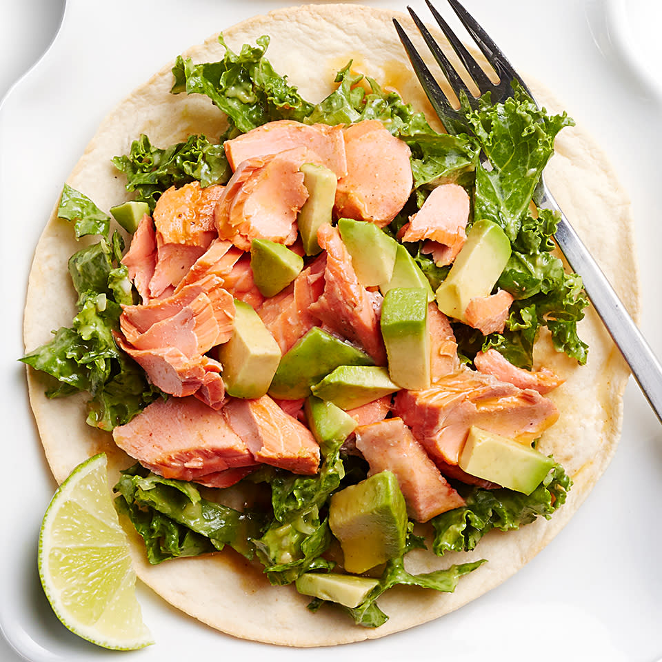 Salmon Tostadas with Citrus-Kale Slaw