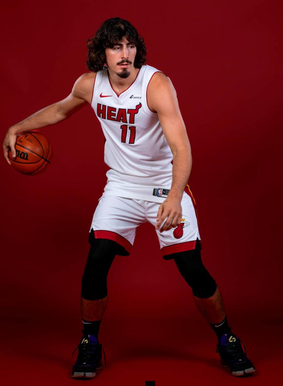 Miami Heat guard Jaime Jaquez Jr. (11) is photographed during team Media Day at the Kaseya Center on Monday, Oct. 2, 2023, in Miami, Fla.