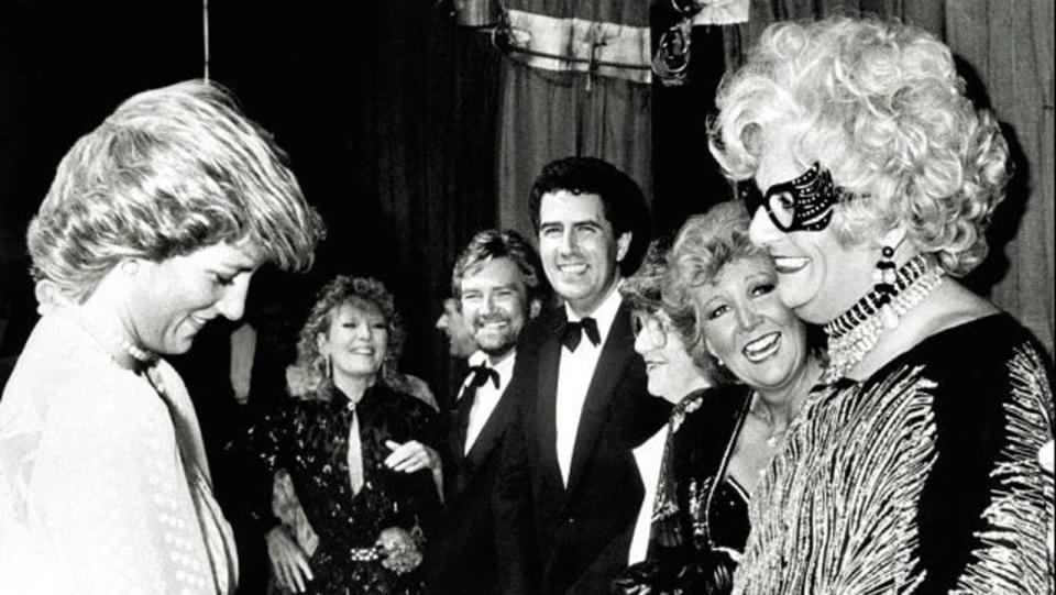 Dame Edna Everage had Princess Diana in stitches at the London Palladium in 1987. Picture: Supplied