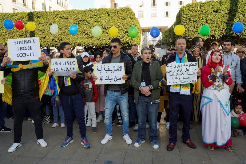 Amazigh people celebrate their new year outside the parliament in Rabat