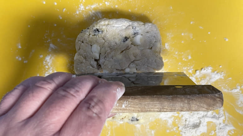 cutting scone dough in half