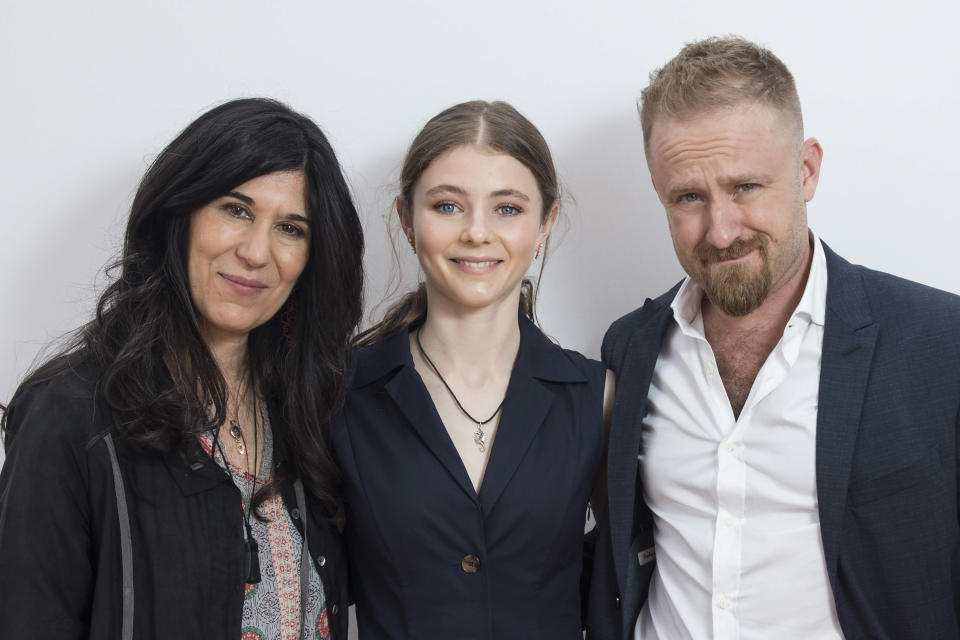 From left: Director Debra Granik poses with actors Thomasin McKenzie and Ben Foster at the Cannes film festival. (Photo: Joel C. Ryan/Invision/AP)