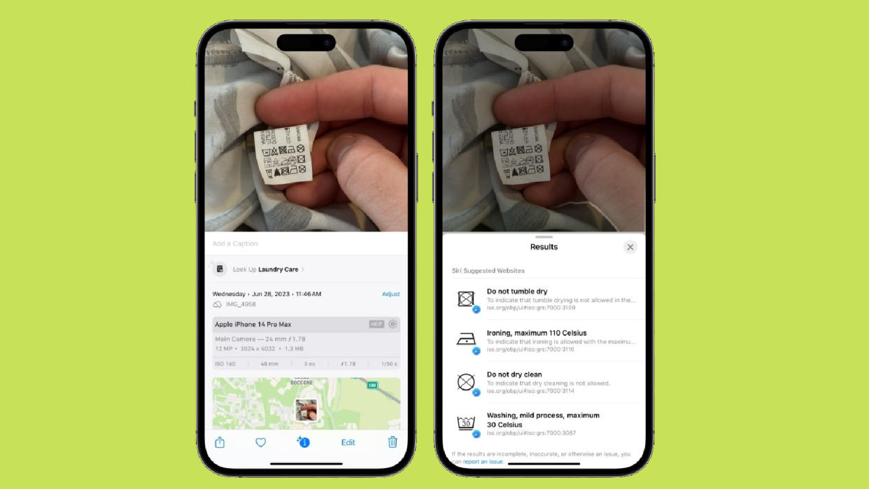  iOS 17 Visual Lookup on clothing tags 