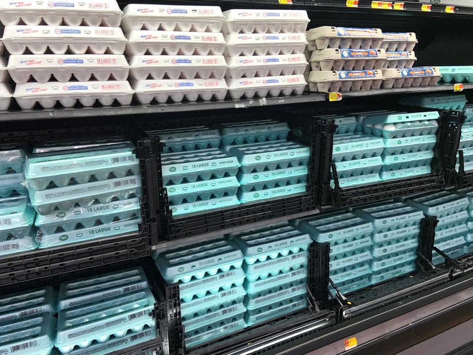 A dozen eggs ranged between $4.78 and $6.27 at Walmart in Evendale, Ohio, on Thursday.