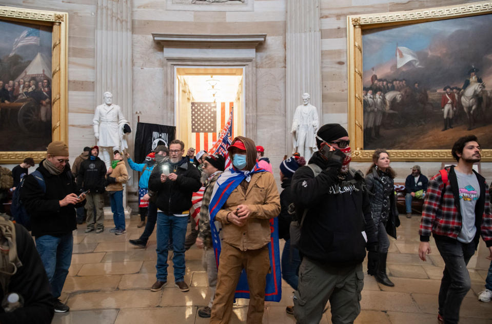 Trump supporters inside the US Capitol building during the January 6 riots.