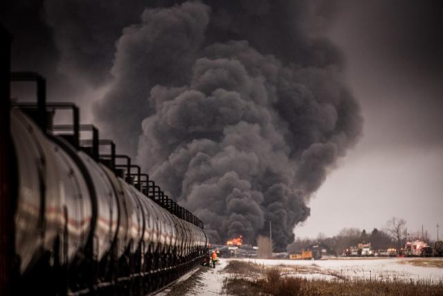 Smoke billows up from a derailed Canadian Pacific Railway train near Guernsey, Sask., in February 2020. THE CANADIAN PRESS/Matt Smith