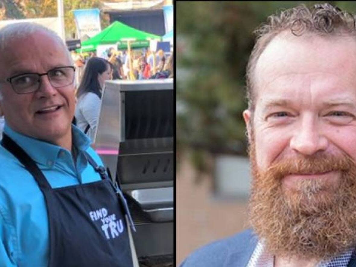 Larry Phillips, left, was the assistant vice-president of people and culture at Thompson Rivers University in Kamloops, B.C. His former boss Matt Milovick, right, is the university's vice-president of finance and administration.  (Thompson Rivers University/Twitter and TRU.ca - image credit)