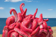 <p>'Dearest’, a bright pink tentacle sculpture by Margarita Sampson, is erected by the water at Sculpture By The Sea at Bondi Beach in Sydney, Australia. (James D. Morgan/Getty Images)</p>