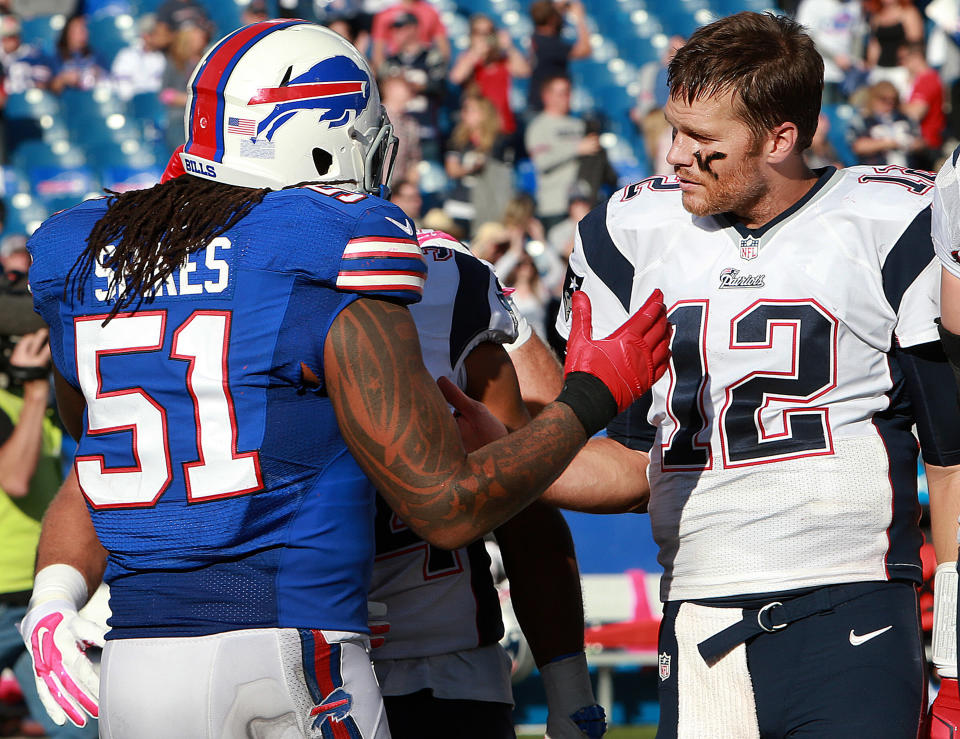 When former Patriots linebacker Brandon Spikes was down after missing the Pro Bowl in 2012, Tom Brady had some solid advice to cheer him up. (Jim Davis/The Boston Globe via Getty Images)