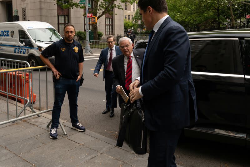 U.S. Senator Robert Menendez arrives at Federal Court, in New York