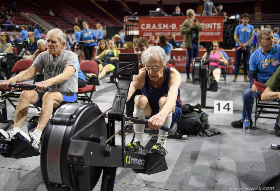 Richard Morgan competes in an indoor rowing competition in 2018. (Row2k.com) 