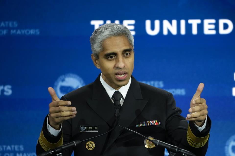 U.S. Surgeon General Vivek Murthy speaks during the United States Conference of Mayors’ 91st Winter Meeting on Jan. 18, 2023 in Washington, D.C. Murthy recently issued an advisory on the dangers that social media poses to young people. (Photo by Drew Angerer/Getty Images)