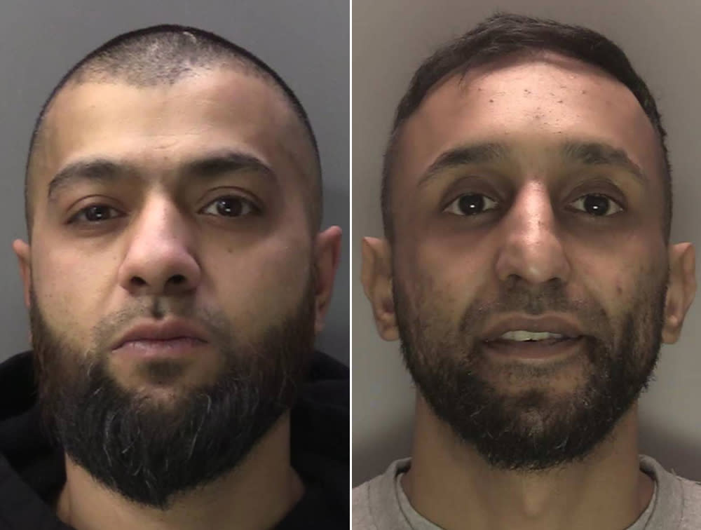 Shabir Patil, 39, and Khaqan Raja, 36, strolled into a shop and pretended to look at jewels on the counter, before snatching a ring worth around £60,000. (Sussex Police)