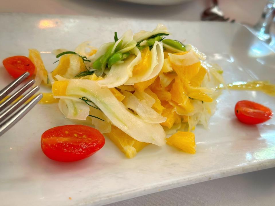 On the menu at Café Sapori in West Palm Beach: shaved fennel salad with orange bits and fava beans in a citrus vinaigrette.