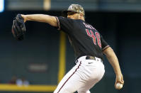 Arizona Diamondbacks' Riley Smith delivers a pitch against the Washington Nationals during the first inning of a baseball game Friday, May 14, 2021, in Phoenix. (AP Photo/Darryl Webb)