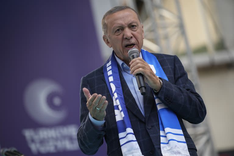 El presidente turco, Recep Tayyip Erdogan, durante un discurso de campaña 