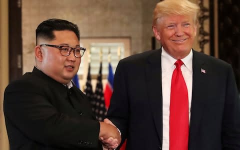 Kim Jong-un and Donald Trump first met in Singapore in June - Credit: Jonathan Ernst/Reuters&nbsp;