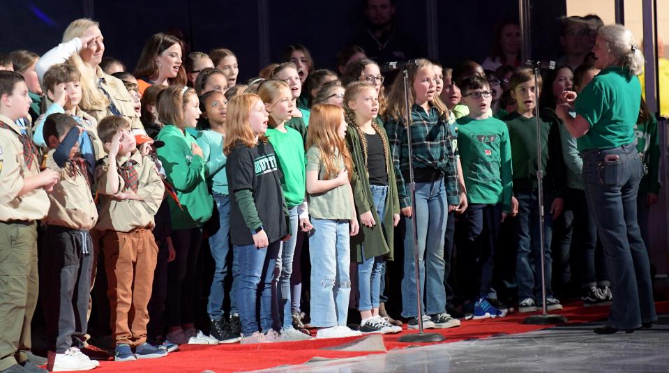 Elementary school kids from Sutton sang the national anthem before a large Railers crowd vs. Adirondack on Opening Night.