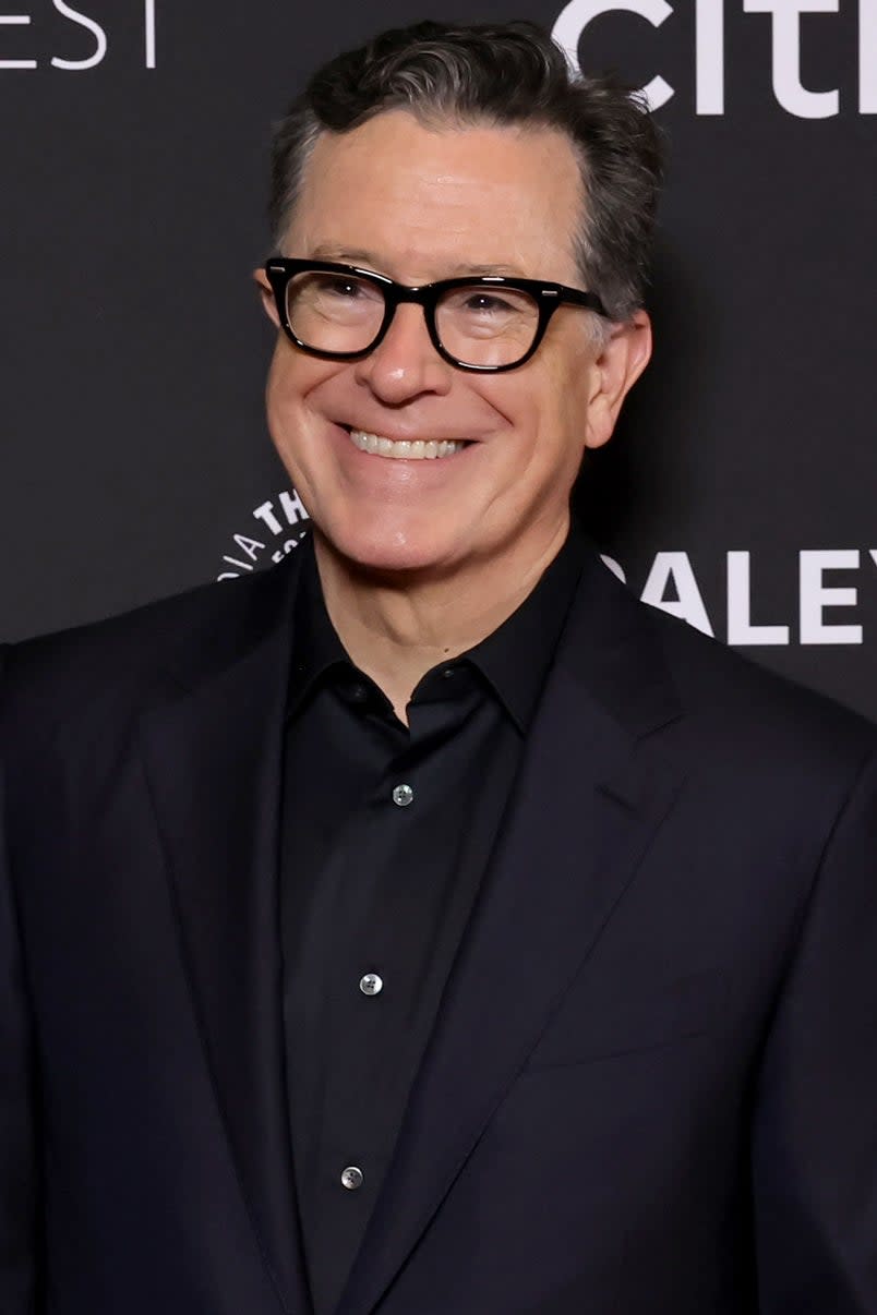 Stephen Colbert in a dark suit at the Paley Fest LA