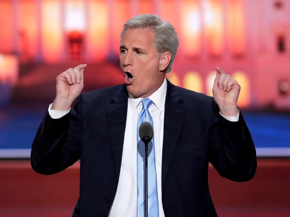 Rep. Kevin McCarthy, R-Calif., speaks during the second day of the Republican National Convention in Cleveland, Tuesday, July 19, 2016. (AP Photo/J. Scott Applewhite)