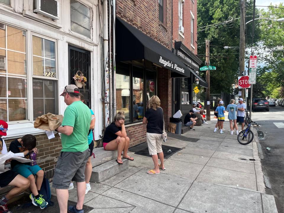 Four years after opening in South Philly, Angelo's still draws crowds outside on the sidewalk for pizzas, cheesesteaks and hoagies. Seen here June 26, 2023.