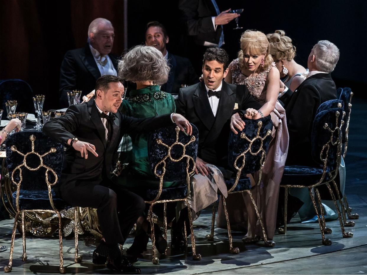 Iestyn Davies, Frédéric Antoun and Sally Matthews in 'The Exterminating Angel' at the Royal Opera House: Clive Barda