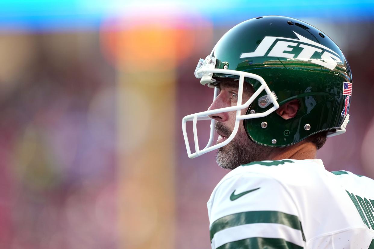 Aaron Rodgers played his first game with the New York Jets a year after tearing his Achilles in the 2023 season opener.