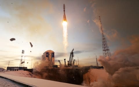 A Soyuz rocket takes off from Russia's new Vostochny cosmodrome in November. It later crashed into the sea due to human error - Credit: Marina Lystseva/TASS