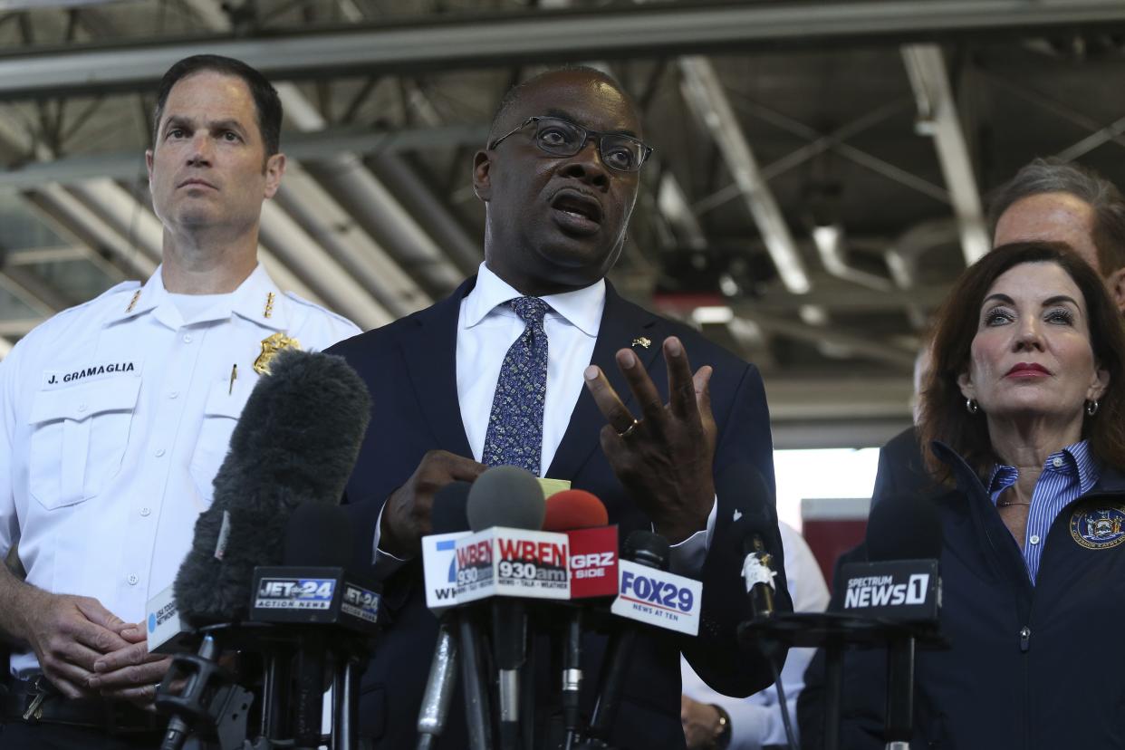 Buffalo Mayor Byron Brown speaks during a press conference about the shooting at a supermarket on Sunday in Buffalo, New York on May 15, 2022.
