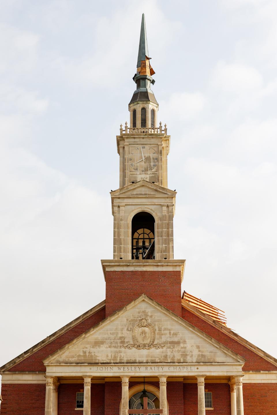 Raley Chapel is pictured at Oklahoma Baptist University on Thursday, April 20, 2023, after a storm hit Shawnee Okla., on Wednesday.